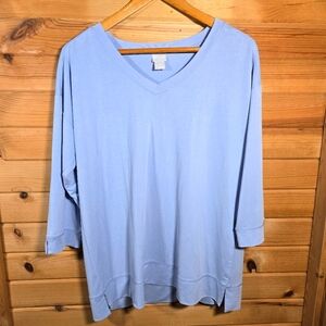 Chicos Zenergy Activewear Sweatshirt Light Blue  V-neck Womens Size 1/Medium Gym